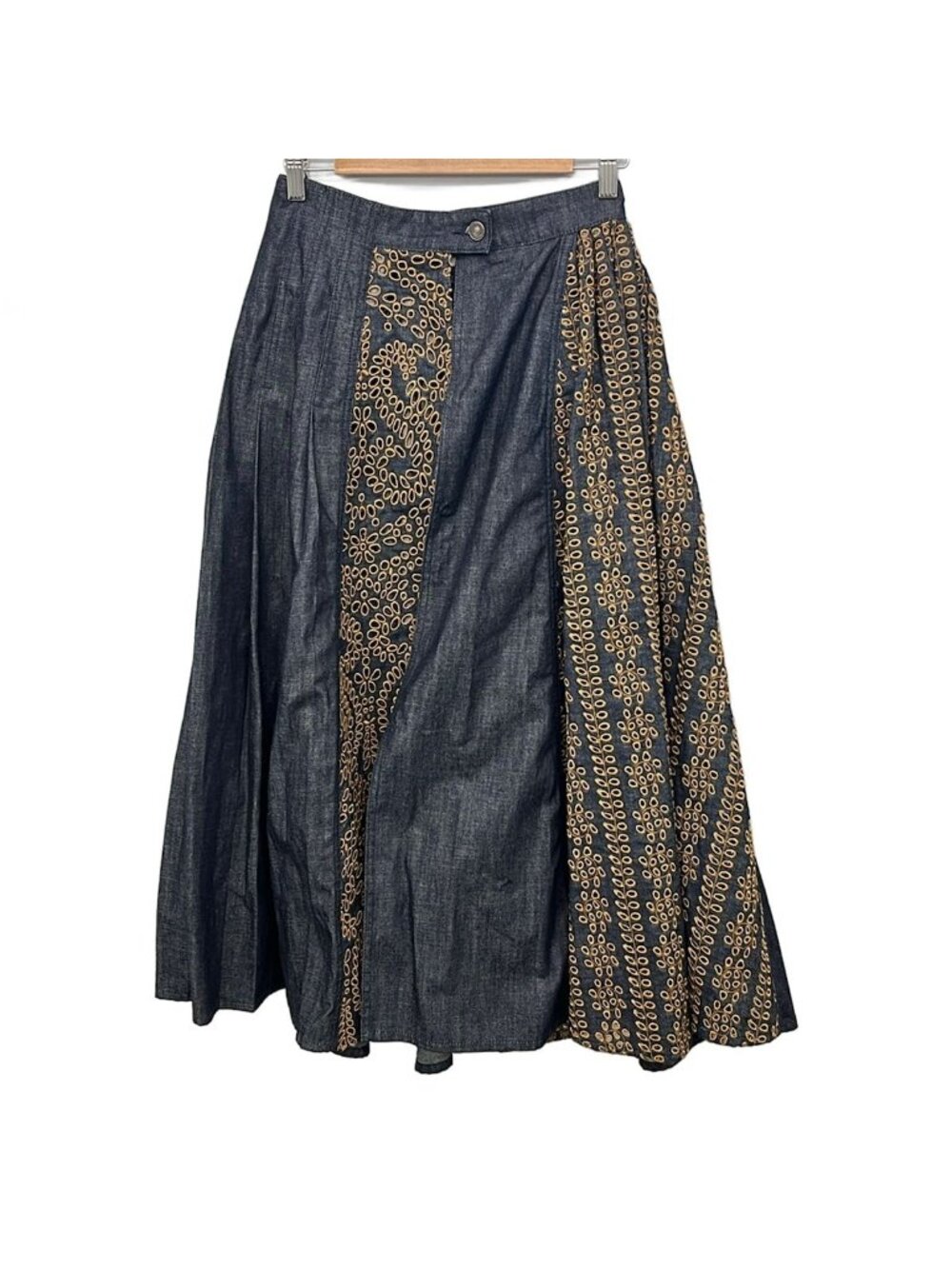 Dior Long Skirt Navy Brown Maxi Length Denim Flower Embroidery 38